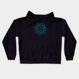 black and blue flower mandala circle Kids Hoodie